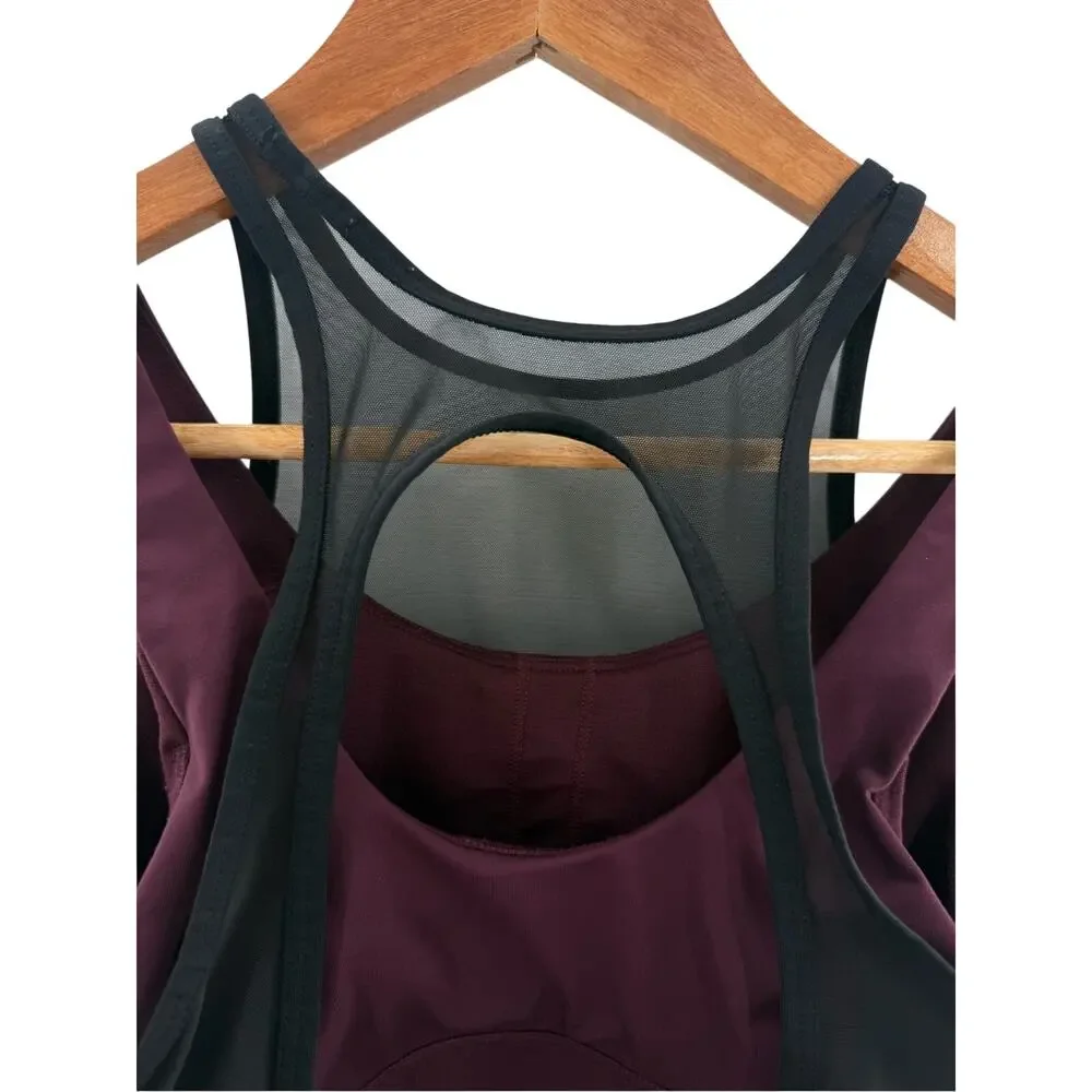 Lululemon Double Tap Sports Bra Mesh Strappy Wine Black Performance Wear Size 6